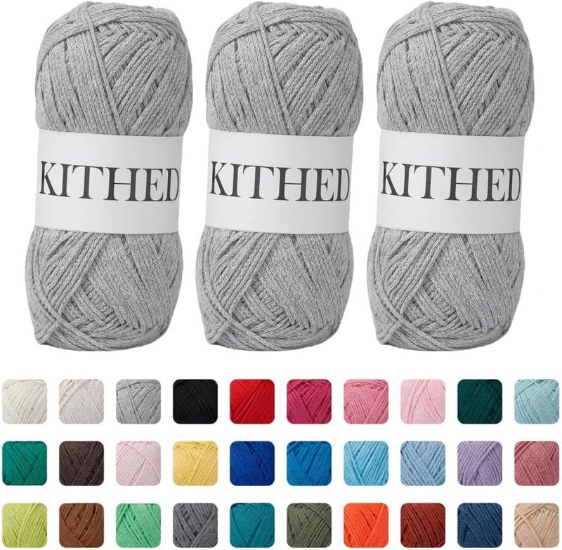 KITHED Cotton Yarn，10.5oz，526yard，3 Pack ，Soft Yarn for Crocheting and Knitting (03 Light Grey) - Image 1